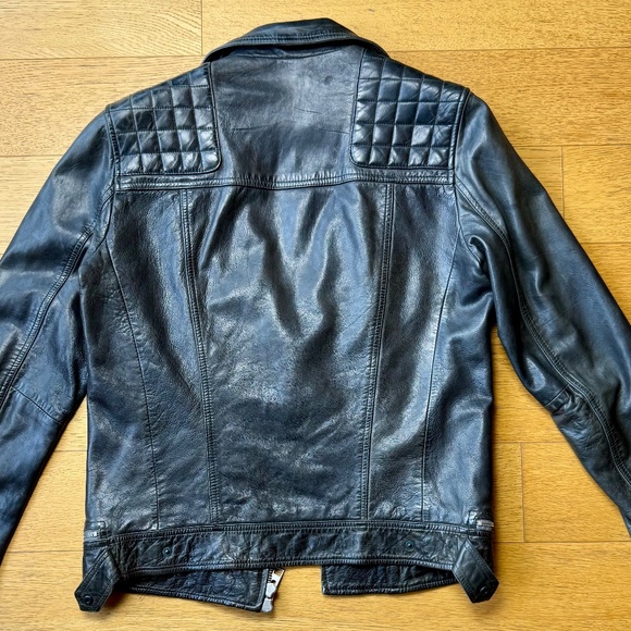 AllSaints Washed Black Quilted Lambskin Moto Jacket (Men’s S) - Picture 2 of 6
